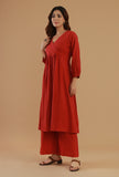 Rust Cotton Wrap Style Kurta