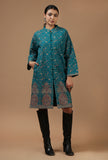 Teal Kashmiri Aari Embroidered Woollen Long Jacket