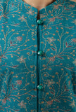 Teal Kashmiri Aari Embroidered Woollen Long Jacket