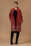 Maroon Kashmiri Aari Embroidered Woollen Long Jacket