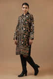 Black Kashmiri Aari Embroidered Woollen Long Jacket