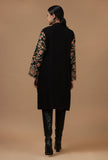 Black Kashmiri Aari Embroidered Woollen Long Jacket