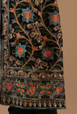 Black Kashmiri Aari Embroidered Woollen Long Jacket