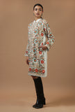 Ivory Kashmiri Aari Embroidered Woolen Long Jacket
