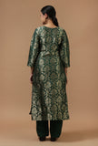 Set of 2: Emerald Green Brocade Kurta with Shantoon Straight Pant Set