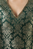 Set of 2: Emerald Green Brocade Kurta with Shantoon Straight Pant Set