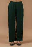 Emerald green solid cotton straight pant by Tjori