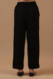 Set of 2: Black Chanderi Booti Tie-Up Kurta with Cotton Straight Pant Set