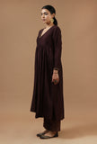 Set of 2: Coffee Brown Chanderi Empire Kurta with Matching Straight Pant Set
