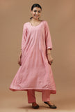 Set of 2: Blush Pink Chanderi Kurta with Shantoon Straight Pant Set