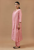 Set of 2: Blush Pink Chanderi Kurta with Shantoon Straight Pant Set