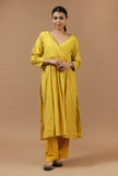 Set of 2: Mustard Yellow Solid Chanderi Kurta with Shantoon Straight Pant Set
