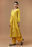 Set of 2: Mustard Yellow Solid Chanderi Kurta with Shantoon Straight Pant Set