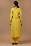 Set of 2: Mustard Yellow Solid Chanderi Kurta with Shantoon Straight Pant Set
