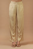 Set of 2: Beige Gold Brocade Tie-Up Top with Shantoon Pant Set