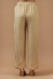 Set of 2: Beige Gold Brocade Tie-Up Top with Shantoon Pant Set