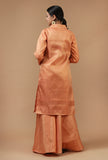 Set of 2: Peach Brocade Kurta & Flared Palazzo Set