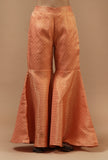 Set of 2: Peach Brocade Kurta & Flared Palazzo Set