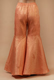 Set of 2: Peach Brocade Kurta & Flared Palazzo Set