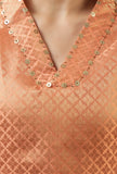 Set of 2: Peach Brocade Kurta & Flared Palazzo Set
