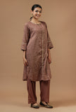 Set of 2: Brown Checkered Chanderi Kurta & Shantoon Pant Set