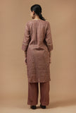 Set of 2: Brown Checkered Chanderi Kurta & Shantoon Pant Set