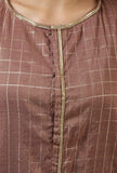 Set of 2: Brown Checkered Chanderi Kurta & Shantoon Pant Set
