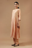 Set of 2: Peach Checkered Chanderi Kurta & Shantoon Pant Set