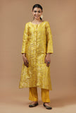 Set of 2: Mustard Brocade Kurta & Pant Set
