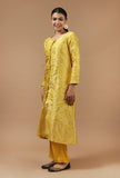 Set of 2: Mustard Brocade Kurta & Pant Set