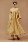 Set of 2: Golden Elegant Chanderi Kurta with Shantoon Straight Pant Set
