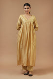 Golden Elegant Chanderi Gathered Kurta