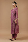 Set of 2: Mauve Checkered Chanderi Kurta with Shantoon Straight Pant Set