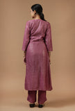 Set of 2: Mauve Checkered Chanderi Kurta with Shantoon Straight Pant Set