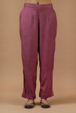 Set of 2: Mauve Checkered Chanderi Kurta with Shantoon Straight Pant Set