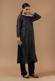 Navy Blue Checkered Chanderi Straight Kurta