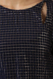 Navy Blue Checkered Chanderi Straight Kurta