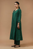 Set of 2: Emerald Green Chanderi Kurta with Shantoon Pant Set