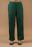 Set of 2: Emerald Green Chanderi Kurta with Shantoon Pant Set