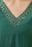 Set of 2: Emerald Green Chanderi Kurta with Shantoon Pant Set