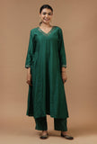 Emerald Green Embellished Chanderi Flared Kurta