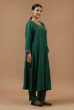 Emerald Green Embellished Chanderi Flared Kurta