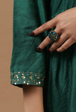 Emerald Green Embellished Chanderi Flared Kurta
