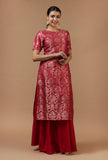 Crimson Red Brocade Chanderi Straight Kurta