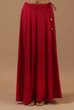 Crimson Red Solid Shantoon Flared Skirt