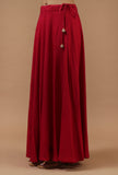 Crimson Red Solid Shantoon Flared Skirt