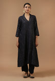 Set of 2: Black Checkered Chanderi Kurta with Shantoon Straight Pant Set