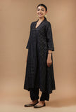 Set of 2: Black Checkered Chanderi Kurta with Shantoon Straight Pant Set