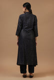 Set of 2: Black Checkered Chanderi Kurta with Shantoon Straight Pant Set