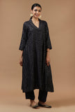 Black Checkered Chanderi Embellished Kurta